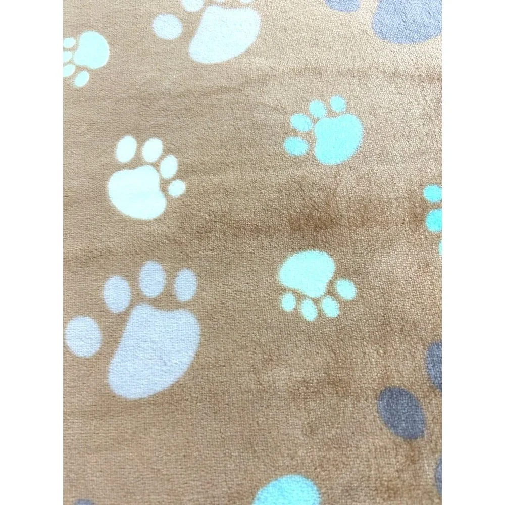 Dog Blanket Brown Tan Paw Print Soft Piping Edge 31”x 41” Blue Turquoise Grey